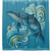 アールデコスタイルドルフィンイラストレーション シャワーカーテン (正面)