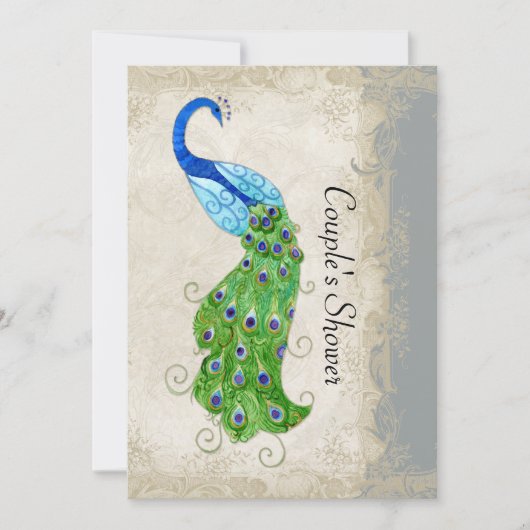 アールデコスタイルピーコックグレーヴィンテージレース 招待状 (正面)