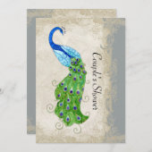 アールデコスタイルピーコックグレーヴィンテージレース 招待状 (正面/裏面)