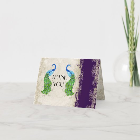 アールデコスタイルピーコックダークパープルサンキューノート サンキューカード (正面)