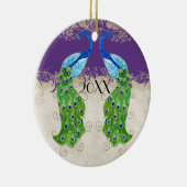 アールデコスタイルピーコックパープルnクリームヴィンテージレース セラミックオーナメント (右)