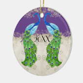 アールデコスタイルピーコックパープルnクリームヴィンテージレース セラミックオーナメント (左)