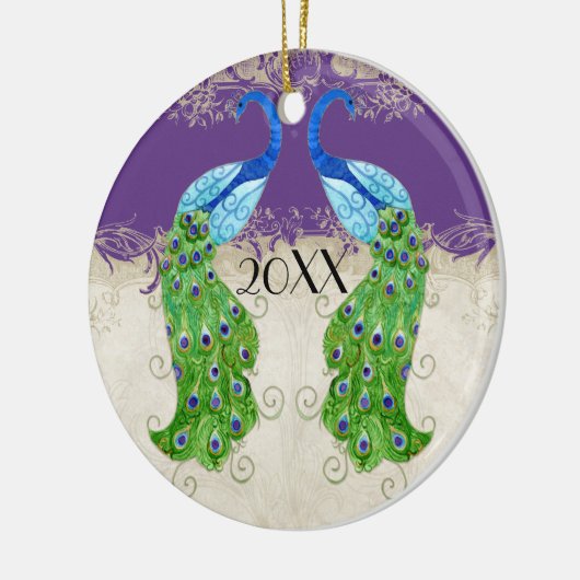アールデコスタイルピーコックパープルnクリームヴィンテージレース セラミックオーナメント (左)