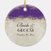 アールデコスタイルピーコックパープルnクリームヴィンテージレース セラミックオーナメント (裏面)