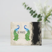 アールデコスタイルピーコックブラックnクリームヴィンテージレース インビテーションポストカード (スタンド正面)