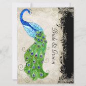 アールデコスタイルピーコックブラックnクリームヴィンテージレース 招待状 (正面)