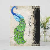 アールデコスタイルピーコックブラックnクリームヴィンテージレース 招待状 (スタンド正面)