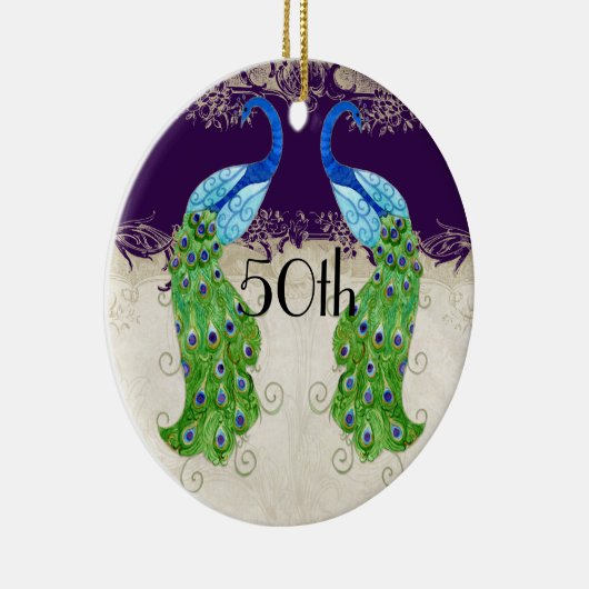 アールデコスタイルピーコックヴィンテージレースダークパープル セラミックオーナメント (右)