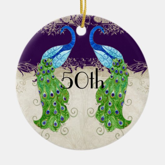 アールデコスタイルピーコックヴィンテージレースダークパープル セラミックオーナメント (正面)