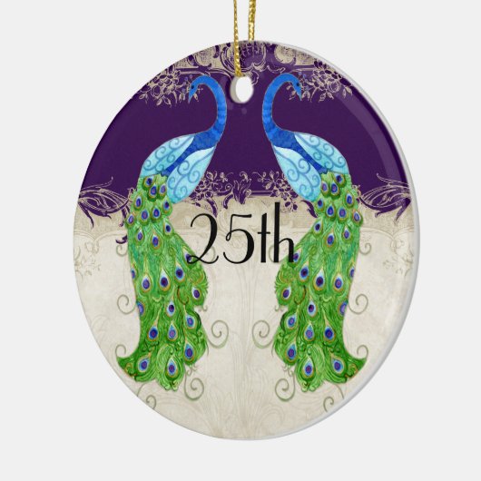 アールデコスタイルピーコックヴィンテージレースダークパープル セラミックオーナメント (左)