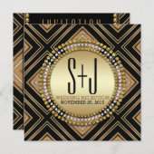 アールデコスタイルブラック金ゴールドウェディングレセプション招待状 招待状 (正面/裏面)