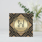 アールデコスタイルブラック金ゴールドウェディングレセプション招待状 招待状 (スタンド正面)