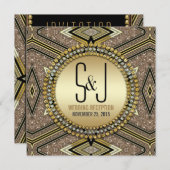 アールデコスタイルブラック金ゴールドウェディングレセプション招待状 招待状 (正面/裏面)