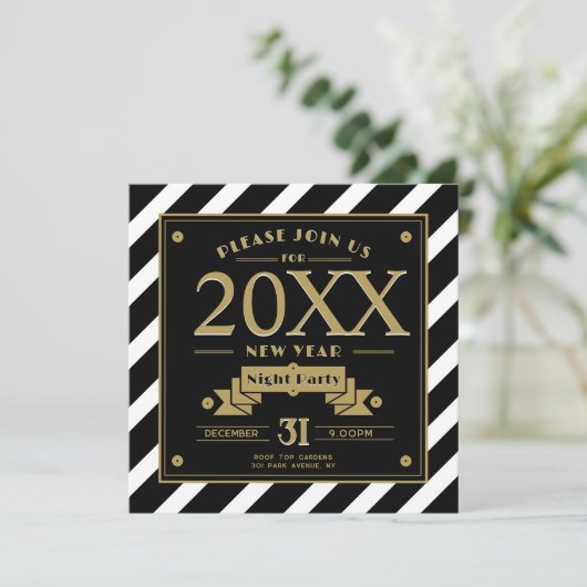 アールデコスタイルブラック&ニューイヤーパーティの招待状 カード (スタンド正面)