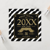アールデコスタイルブラック&ニューイヤーパーティの招待状 カード (正面/裏面インサイチュ)