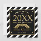 アールデコスタイルブラック&ニューイヤーパーティの招待状 カード (正面)