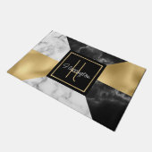 アールデコスタイル大理石と金ゴールド モノグラムの ドアマット (アングル)