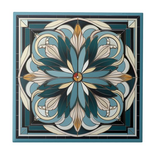 アールデコスタイル花模様セラミックタイル タイル (正面)