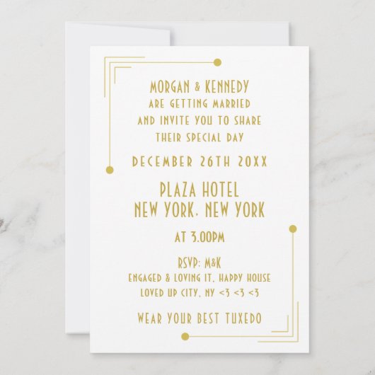 アールデコスタイル1920ブラック金ゴールド結婚式招待状 招待状 (裏面)