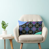 アールデコスターフラワーアクアバイオレットブルーonブラック–2 ランバークッション (椅子)