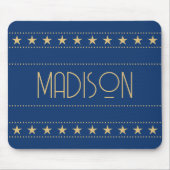 アールデコスター名前をカスタムするブルー金ゴールド マウスパッド (正面)