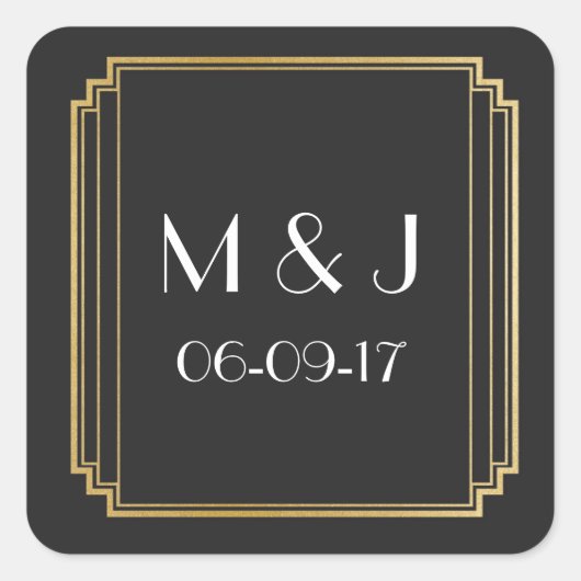 アールデコスティッカーブラック金ゴールドスクエア スクエアシール (正面)