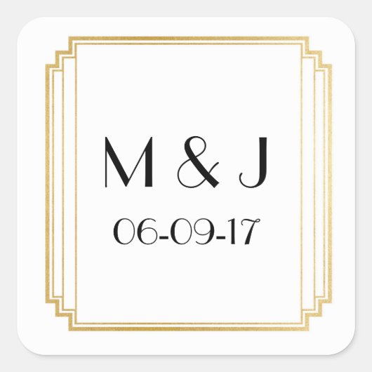 アールデコスティッカーホワイト金ゴールドスクエア スクエアシール (正面)