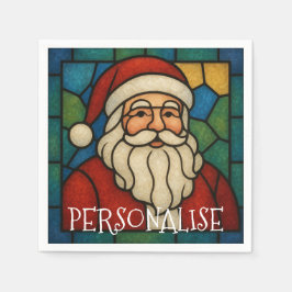 アールデコステンドグラスのクリスマスサンタクロース スタンダードカクテルナプキン