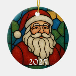 アールデコステンドグラスのクリスマスサンタクロース セラミックオーナメント