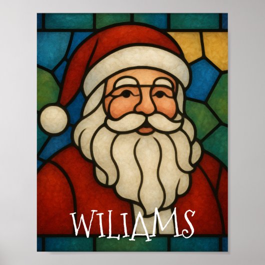 アールデコステンドグラスのクリスマスサンタクロース ポスター (正面)