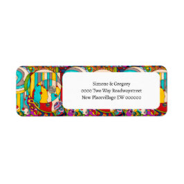 アールデコステンドグラスカラフル モダン ラベル