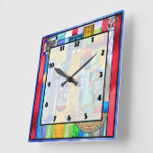 アールデコステンドグラス1 スクエア壁時計 (傾斜)
