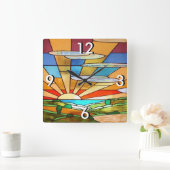 アールデコステンドグラス1 スクエア壁時計 (ホーム)