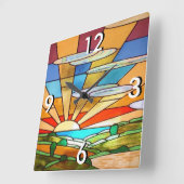 アールデコステンドグラス1 スクエア壁時計 (傾斜)