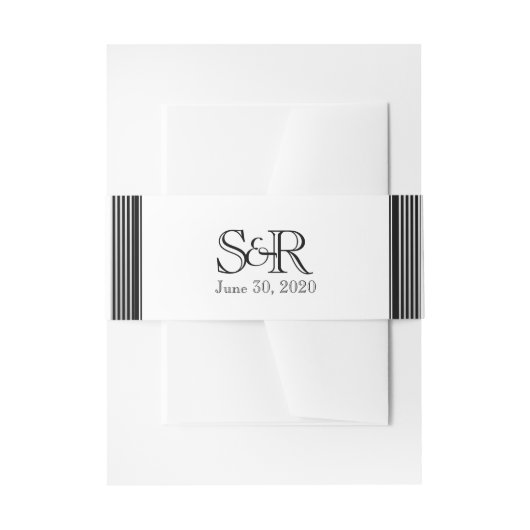 アールデコストライプ白黒結婚ズベリーバンド 招待状ベリーバンド (正面例)