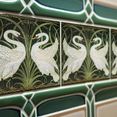 アールデコスワンズウォールデコールアールヌーボーグリーン タイル