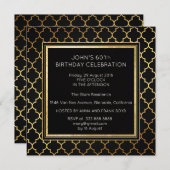 アールデコスープライズバースデーパーティーブラックゴールデンフォイル 招待状 (正面/裏面)