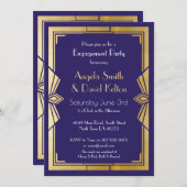 アールデコズ結婚婚約ギャツビーネイビー招待状 招待状 (正面/裏面)