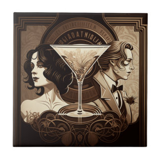 アールデコセラミックタイル4.25インチx 4.25インチBrown 20s タイル