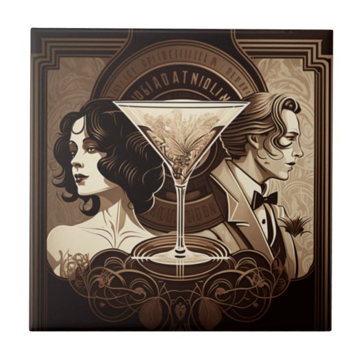 アールデコセラミックタイル4.25インチx 4.25インチBrown 20s タイル (正面)