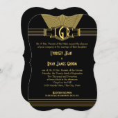 アールデコセンターステージ金ゴールドとブラック結婚ズ 招待状 (正面/裏面)