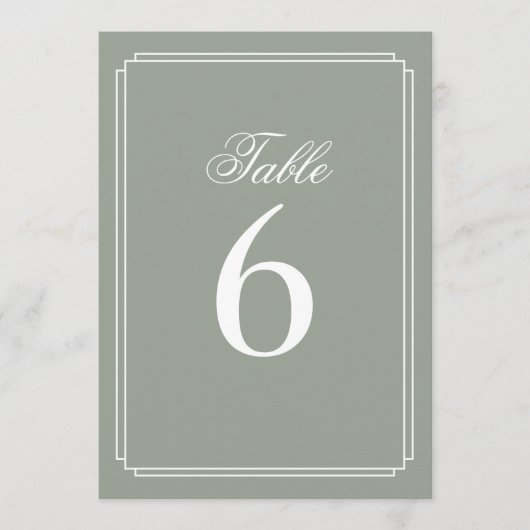 アールデコセージ緑の表の番号 招待状 (正面)