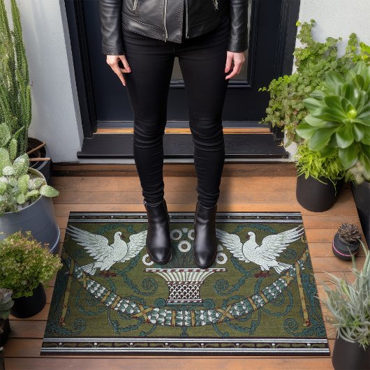 アールデコセージ緑の鳩バイウォルタークレーン ドアマット