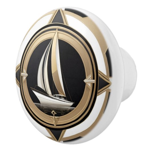 アールデコセーリングボート白黒金ゴールド 航海の セラミックノブ (右)