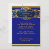 アールデコソルメンズハットケーン金ゴールドネイビー誕生日 招待状 (裏面)