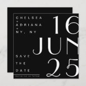 アールデコタイポグラフィ白黒日付の保存 招待状 (正面/裏面)