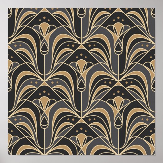 アールデコタイルフローラ。ブルーベル花 ポスター (正面)