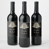 アールデコタワーレイインブラックとアイボリーワインラベル ワインラベル (ボトル)