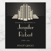 アールデコタワーレイインブラックとアイボリーワインラベル ワインラベル (シングルラベル)