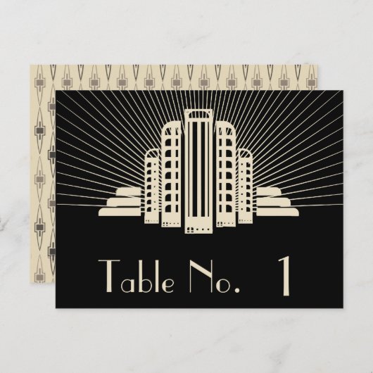 アールデコタワーレイin黒とアイボリーテーブル番号 ポストカード (正面/裏面)